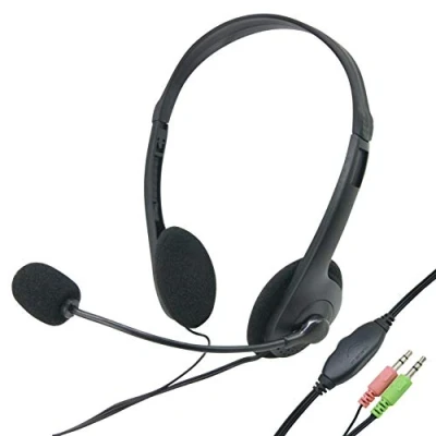 Abbildung von Waytex 69132 Kopfhörer, kabelgebunden, mit Klinkenstecker für Computer, Doppelklinke 3,5 mm, Einstellbarer Lautstärke am Kabel, Schwarz