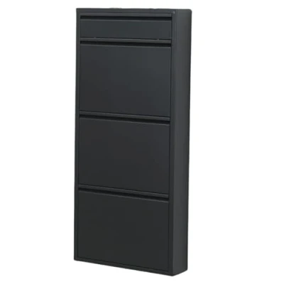 Abbildung von Alveon Schuhschrank Schmal Schuhregal Metall Schuhkipper mit Magnet Klappen Schuhablage Montiert und Wandmontage (Anthrazit, 3 Plus Klappen)