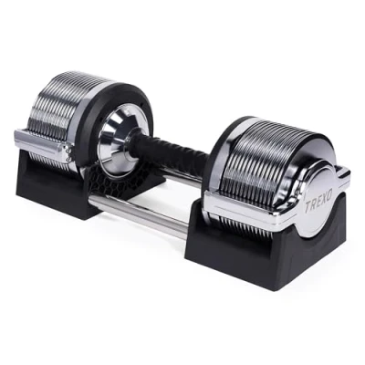 Abbildung von TREXO Chrom Verstellbare Hantel von 3 bis 32 kg, Kurzhantel Verstellbar Für Krafttraining mit 30 Einstellstufen Gewichte, Einstellbar Ergonomischem Anti Rutsch Griff Fitnessübungen