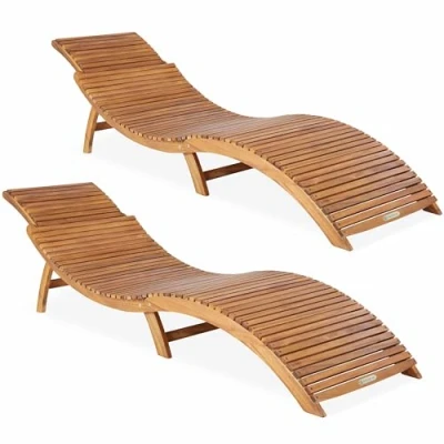 Abbildung von Casaria® 2X Sonnenliege Holz Gartenliege Klappliege FSC® Zertifiziert 320kg Belastbarkeit 190x60cm Tragegriff Kofferfunktion Garten Balkon Terrasse Ergonomisch Akazie