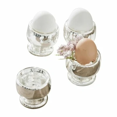 Abbildung von LOBERON Eierbecher 4er Set Lilligret, mundgeblasen, edel &amp; klassisch, Geschirr, Eierhalter, Küchenzubehör, Küchenutensilien, Glas, silber