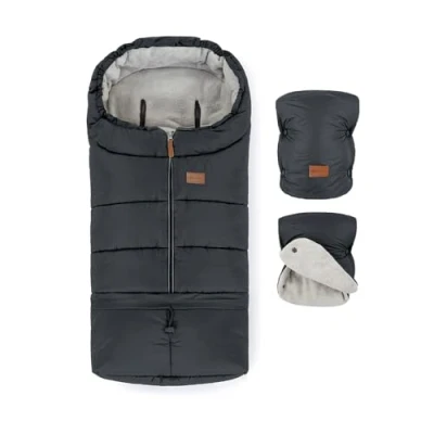 Abbildung von Petite&amp;Mars Schlafsack für Kinderwagen JIBOT * Fußsack Winterschlafsack Kinderwagen, Buggy und Autositz Warrm Wasserdicht Winddicht (Charcoal Grey set)