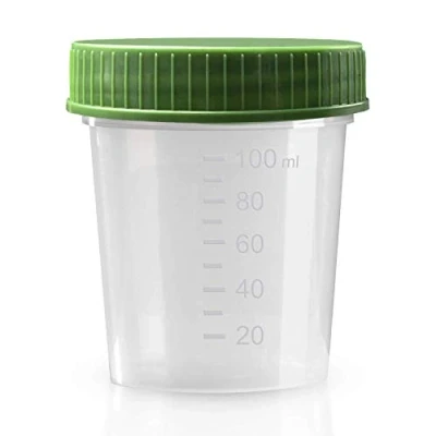 Abbildung von Urinbecher Premium Grün 10 Stück 125 ml Fassungsvermögen bis 100 graduiert auslaufsicherer und gefriertauglicher Urinprobenbecher mit Schraubdeckel mattiertes Schriftfeld auf dem Becher