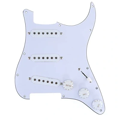 Abbildung von Musiclily SSS Loaded Prewired Pickguard ST Gitarren Vorverdrahtetes Schlagbrett mit Single Coil Tonabnehmer Set für Fender American/Mexican Squier Strat E Gitarre,3 lagig Weiß