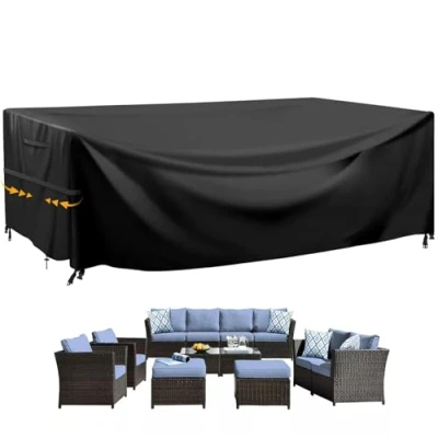 Abbildung von GARPROVM Gartenmöbel Abdeckung Wasserdicht, 242x182x100cm Abdeckplane Wetterfest Staubdicht Oxford Gewebe Schutzhülle Abdeckhaube für Outdoor Möbelsets Sofa Tisch