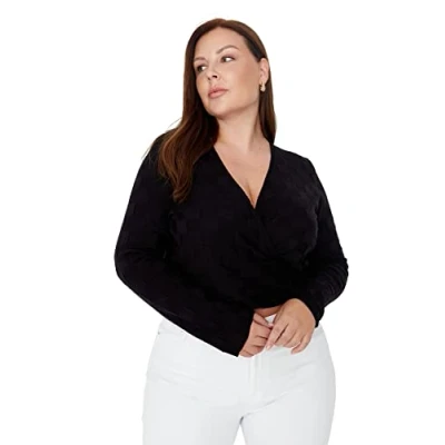 Abbildung von Trendyol Damen Zweireihiger normaler Pullover in Übergröße Sweatshirt, Schwarz, XL Größen