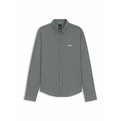 Abbildung von BOSS Herren Biado R Regular Fit Hemd aus knitterfreiem Baumwoll Jersey Dunkelblau M