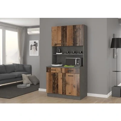 Abbildung von Küchen Preisbombe Küchenzeile Mario 100 cm Buffetküche Buffet Küchenblock Einbauküche Old Wood Style