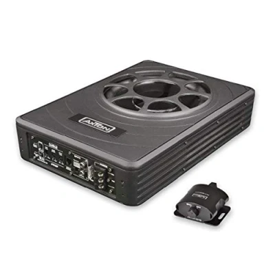 Abbildung von AXTON ATB20P Flacher 20 cm / 8 Zoll Aktiv Subwoofer, kompakter Untersitzbass mit Verstärker, Underseat Bassbox für Auto und Reisemobil, High Level, 150 W RMS