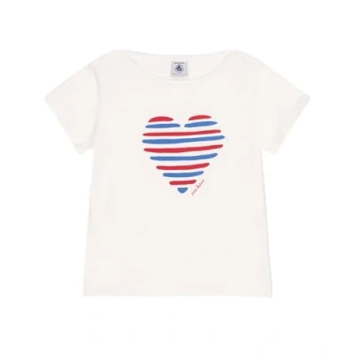 Abbildung von Petit Bateau KURZÄRMELIGES MIT Herzmotiv Tshirt print für Kinder, Größe: 104, Marshmallow