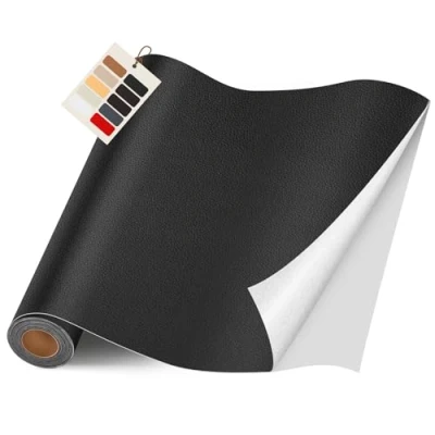 Abbildung von Leder kunstleder selbstklebend Schwarz, 40 x400cm Reparatur set, Kit für Möbel, Sofa, Autositze, Taschen, und Renovierung(Schwarz)