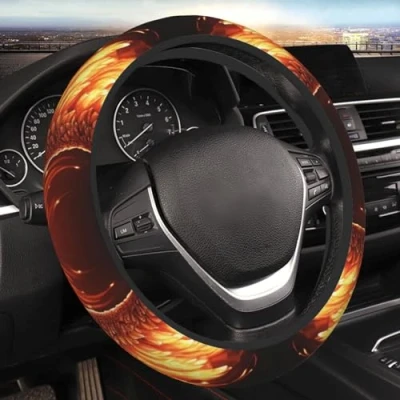 Abbildung von Auto Lenkradbezug, 38,1 cm, universelle Passform, Lenkradabdeckung, Innenschutz, Zubehör für Männer und Frauen, Feuerwinkel, Flügel, Lenkradbezug SUV, Van, LKW