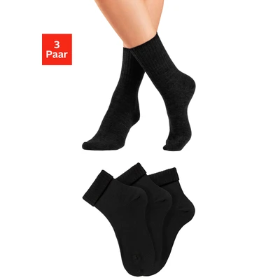 Abbildung von Lavana Umschlagsocken, (Packung, 3 Paar), fein gestrickt mit 53% Wolle