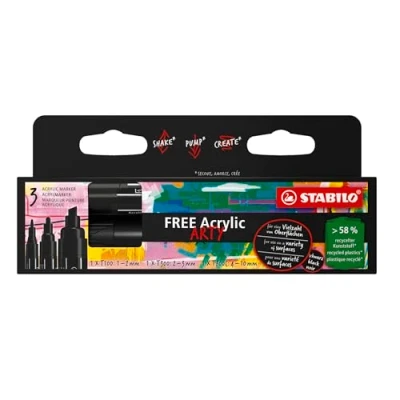Abbildung von STABILO Acrylmarker FREE Acrylic 3er Pack schwarz 3 verschiedene Spitzen