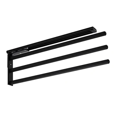 Abbildung von SOTECH Aluminium Handtuchhalter TED 3 armig schwarz matt (450 730 mm, ausziehbar, drehbar) Teleskop Handtuchauszug geeignet für größere Handtücher