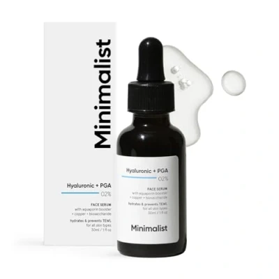 Abbildung von Minimalist Serum mit 2% Hyaluronsäure + PGA für intensive Feuchtigkeit, strahlende Haut und feine Linien, normaler fettiger Haut, transparent, 30 ml (1er Pack)