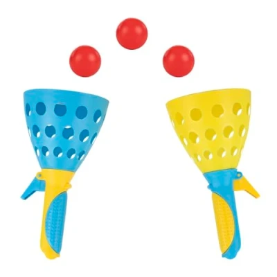 Abbildung von Idena 40251 Fangballspiel XXL mit 2 Fangbechern, inkl. 3 Bällen, Ballspiel für Garten, Park und Strand, Gelb/Blau