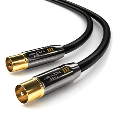 Abbildung von deleyCON 20m TV Antennenkabel Koaxialkabel Kabel HDTV FULL HD Stecker zu Buchse Metallstecker Analog Digital Schwarz