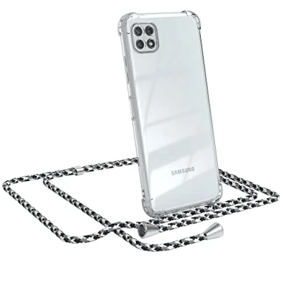Abbildung von EAZY CASE Handykette kompatibel mit Samsung Galaxy A22 5G Handyhülle Umhängeband, Handykordel Schutzhülle, Silikonhülle, Hülle Band, Stylische Kette Hülle, Schwarz Camouflage