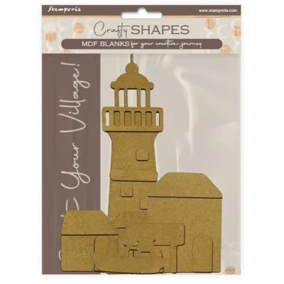 Abbildung von Stamperia MDF Crafty Shapes Blanks Silent Sea Village Lighthouse Landscape (24pcs) (KLSM49)