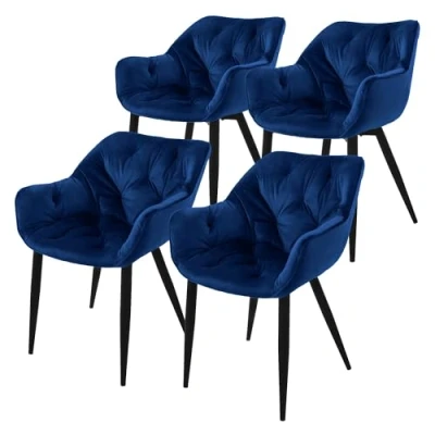 Abbildung von ML DESIGN Stuhl Esszimmerstuhl mit Rückenlehnen und Armlehnen aus Samt Metallbeine (Komplett Set, 4 St), Ergonomischer Sessel Dunkelblau Wohnzimmerstuhl Polsterstuhl
