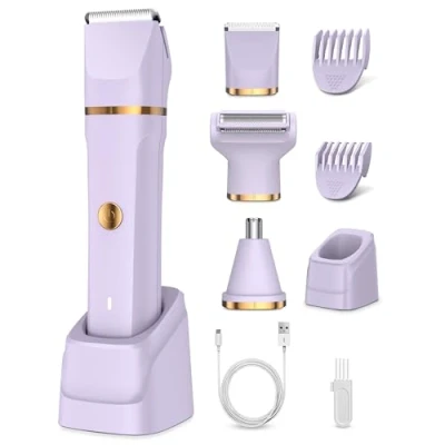 Abbildung von Rasierer Damen, 3 in 1 Damenrasierer Elektrisch für Körper, Scham und Nase, Intimrasierer Frauen IPX7 wasserdichte, Nass Trockengebrauch, Wiederaufladbarer Trimmer USB Ladestati, Lila