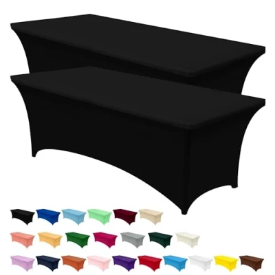 Abbildung von Utopia Kitchen Spandex Tischdecke 2 Pack [8FT, Schwarz] Enge, Passgenaue, Waschbar und Faltenfrei Outdoor für Veranstaltung, Hochzeit, Bankett &amp; Partys [244Lx76Wx76H] cm