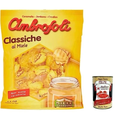 Abbildung von 12x Ambrosoli Caramelle Classiche al Miele, Klassische Honigbonbons sweets, 135g + Italian Gourmet polpa 400g