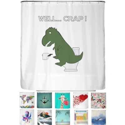 Abbildung von arteneur® Lustiger Dinosaurier Anti Schimmel Duschvorhang 180x200 Öko Tex Standard 100 Beschwerter Saum, Blickdicht, Wasserdicht, Waschbar, 12 Ringe
