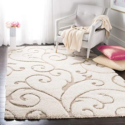 Abbildung von SAFAVIEH Zottelig Teppich für Wohnzimmer, Esszimmer, Schlafzimmer Florida Shag Collection, Hoher Flor, Creme und Beige, 99 X 160 cm
