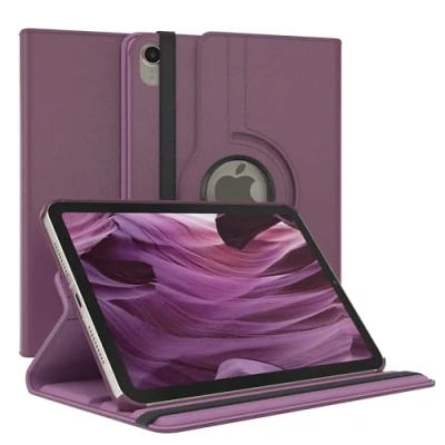 Abbildung von EAZY Case Tablet Hülle für iPad Mini 6. Generation (2021) Schutzhülle 8.3 Zoll Smart Cover Rotationcase zum Aufstellen Klapphülle 360 drehbar mit Standfunktion Tasche Kunstleder Lila
