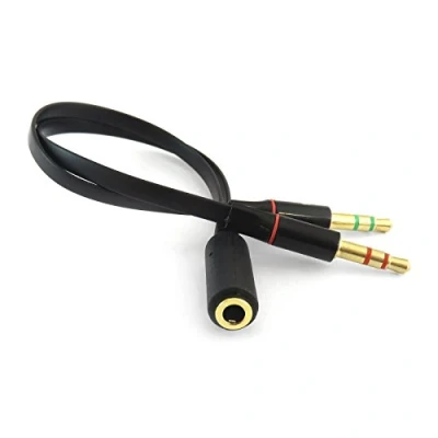 Abbildung von iXium® 3,5 mm Buchse zu 2 Steckern Kopfhörer Headset Mikrofon Y Splitter Audio Adapterkabel für PC und Laptop Schwarz