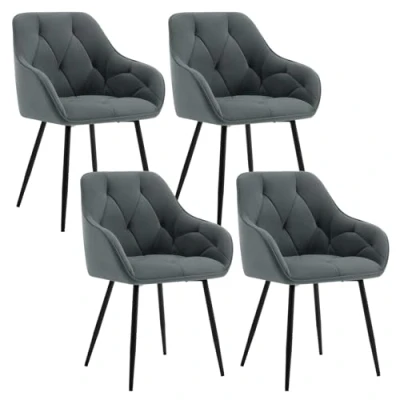 Abbildung von WOLTU 4er Set Esszimmerstühle, Küchenstuhl, Stuhl Esszimmer Wohnzimmer, ergonomischer Sessel, Armlehnstuhl, Polsterstuhl, Sitzfläche aus Samt, Metallbeine, Dunkelgrau, EZS02dgr 4