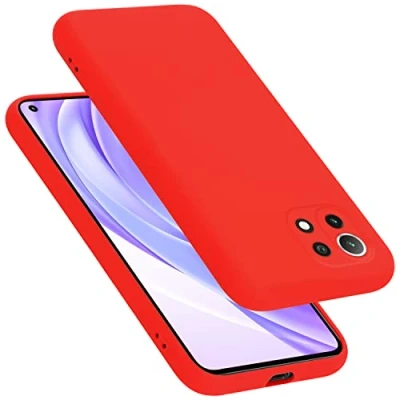 Abbildung von Cadorabo Hülle kompatibel mit Xiaomi Mi 11 LITE (4G / 5G) NE Handyhülle für Case aus flüssigem Silikon stoßfeste dünne TPU Schutzhülle Liquid ROT