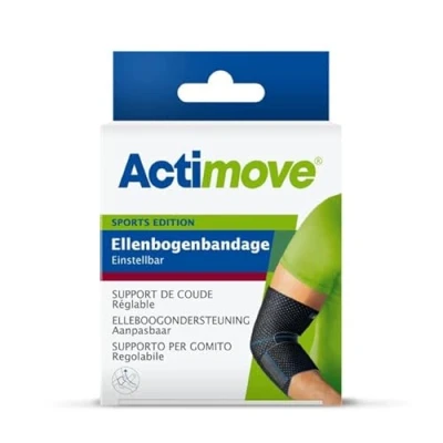Abbildung von Actimove SPORTS EDITION einstellbare Ellenbogenbandage mit Kompression für den Sport Ellbogen Schwarz, Universalgröße
