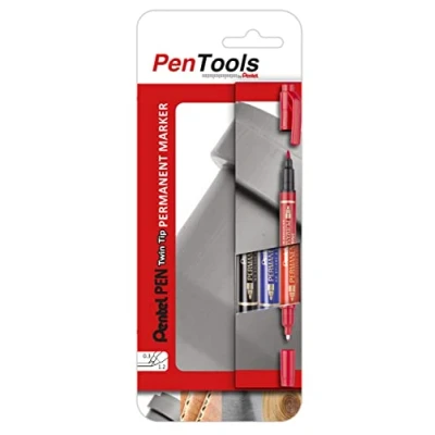 Abbildung von PenTools by Pentel N75W Permanent Marker Twin Tip, vielseitig einsetzbar und geruchsarm, 2 Schreibspitzen (0,3 mm 1,2 mm), 3 Stück farblich sortiert, PRO3ABCEU