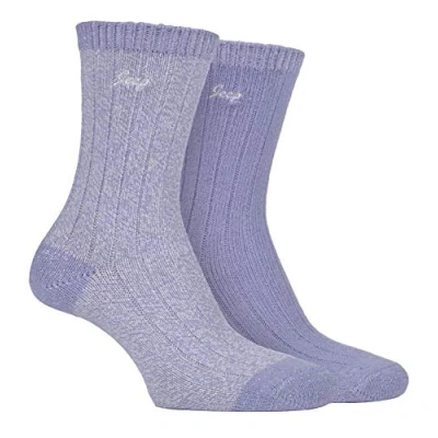 Abbildung von JEEP 3er Pack Damen Zopfmuster Vintage Socken für Gummistiefel Bunt Uni Pastellfarben Outdoor Stiefelsocken (37 42, Lila/Creme)