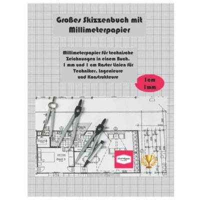 Abbildung von Großes Skizzenbuch mit Millimeterpapier: Millimeterpapier für technische Zeichnungen in einem Buch. 1 mm und cm Raster Linien Techniker, Ingenieure Konstrukteure