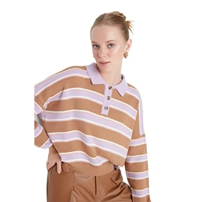 Abbildung von TRENDYOL Damen Kamelfarbe Blockierte Polokragen Strickwaren pullover Sweater, Camel, S EU