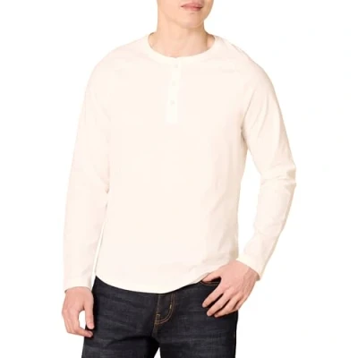 Abbildung von Amazon Essentials Herren Langärmeliges Henley Shirt, Schmale Passform, Weiß, S