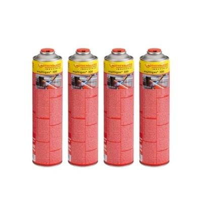 Abbildung von ROTHENBERGER Industrial Multigas 300 Gas Kartusche, 600 ml,38g,Anschluss: 7/16“ EU, Norm EN 417 selbstverschließend, 4 Stück