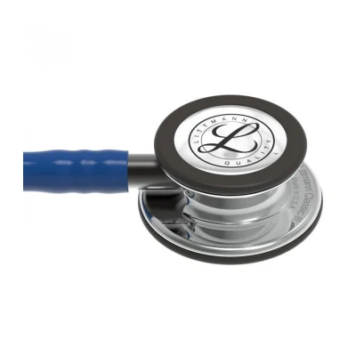 Abbildung von 3M Littmann Classic III Stethoskop zur Überwachung, 5863, hochglanzpoliertes Bruststück, marineblauer Schlauch, Schlauchanschluss und Ohrbügel in Rauchfarben, 69 cm