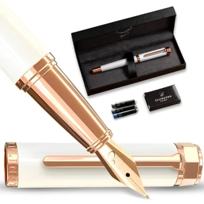 Abbildung von Ellington Pens Luxus Füllfederhalter Set glatte, Spitze inklusive nachfüllbarem Tintenkonverter, 3 Tintenpatronen [Schwarz und Blau], Geschenkbox elegante Kalligrafie