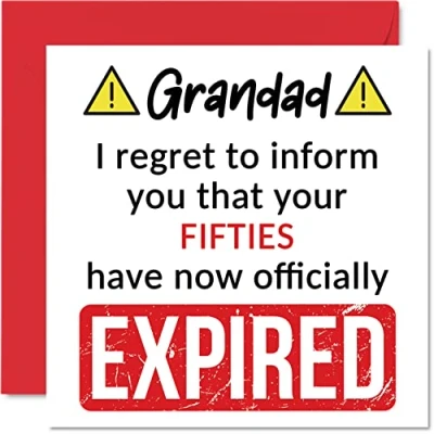 Abbildung von Lustige Geburtstagskarte zum 60. Geburtstag für Großvater Your Fifties Have Expired Karte Großvater, Opa von Enkelsohn, Enkelin, 145 mm x Joke Humor Grußkarten Geschenk