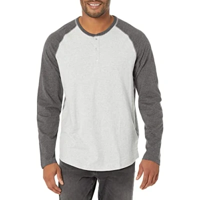 Abbildung von Amazon Essentials Herren Henley Shirt mit Langen Ärmeln und normaler Passform (erhältlich in Big &amp; Tall), Dunkelgrau Hellgrau Meliert, XXL