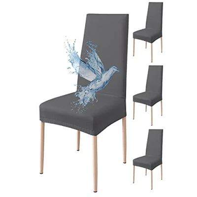 Abbildung von Poligino Stuhlhussen 4er Set Wasserdicht Stretch Universale Weich und Bequem, Stuhlbezug für Haus, Küche, Hochzeit, Restaurant, Party, Hotel, Zeremonie, Bankett Dunkelgrau