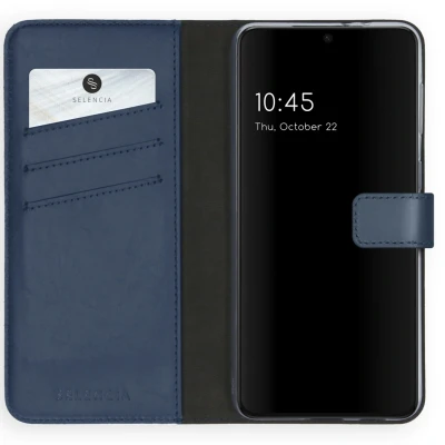 Abbildung von Samsung Galaxy S21 Hülle Echtleder Selencia Klapphülle Handyhülle Blau