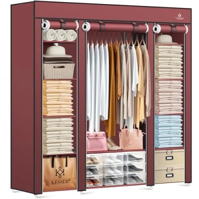 Abbildung von KESSER Kleiderschrank Stoffschrank Stabil mit Kleiderstange &amp; Ablagen, Inkl. 5x Kleiderbügel