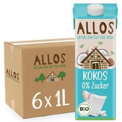 Abbildung von Allos Kokosmilch ohne Zucker Milch auf Pflanzenbasis Vegane zugesetzten Alternative laktosefrei 1 Liter (6 Stück)