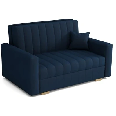 Abbildung von MEBLE LUX Sofa mit Schlaffunktion Zanzibar I 2 Sitzer 133 cm Breit Schlafsofa Bettkasten Couch Klein Dunkelblau